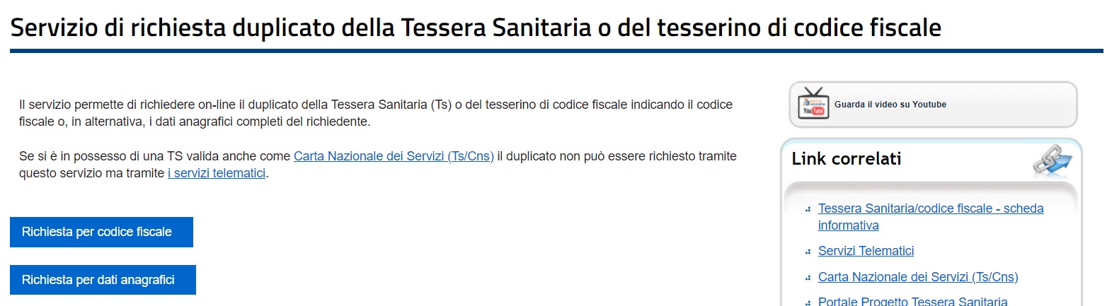 richiesta tessera sanitaria