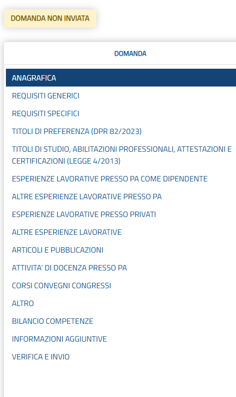 concorso inps 2025 scheda domanda